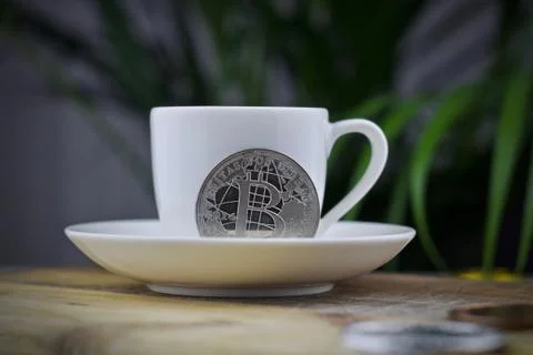 Bitcoin coffee concept Stock Photos
