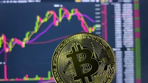Bitcoin coin on accelerated price chart Stock Footage