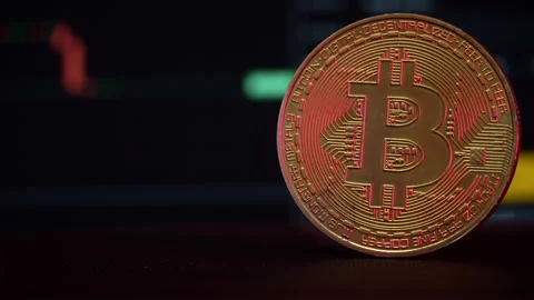 Bitcoin Coin Against the Background of a Cryptocurrency Chart Stock Footage 263442817