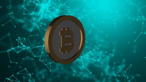 Bitcoin coin and many network connections, computer generated abstract Stock Illustration