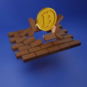 Bitcoin coin breaks through the wall resistance Stock Illustration
