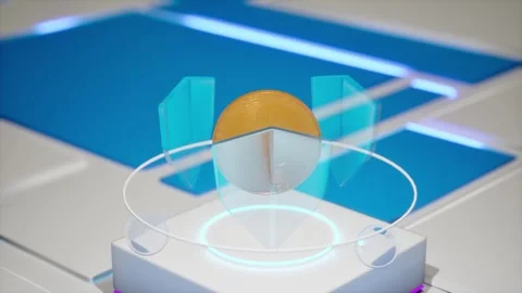 Bitcoin Coin Close Up Blue Tech Pedestal Crypto Trading Concept Stock Footage 337815607