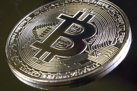 Bitcoin coin close up macro shot Stock Photos