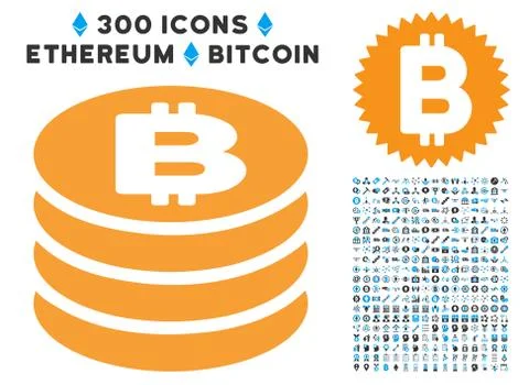 Bitcoin Coin Column Flat Icon with Collection Stock Illustration