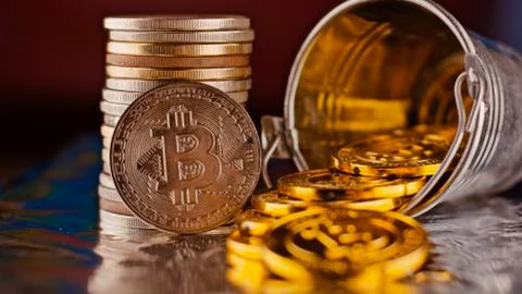 Bitcoin coin. Cryptocurrency concept. Stock Photos