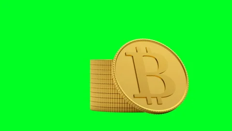 A bitcoin coin on a green screen in 3D animation. 4K Stock Footage 145435834