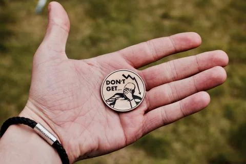 Bitcoin coin in hand Stock Photos