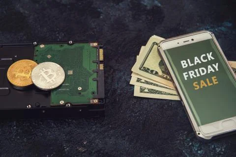 Bitcoin coin with HDD 写真素材