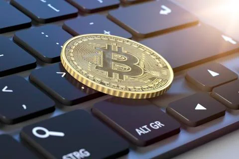 Bitcoin coin on a keyboard Stock Illustration