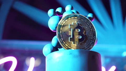 BITCOIN COIN IN NEON Stock Footage 205080344