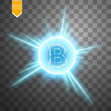 Bitcoin coin over blue explosion background with glitters stars and sparkles on Stock Illustration