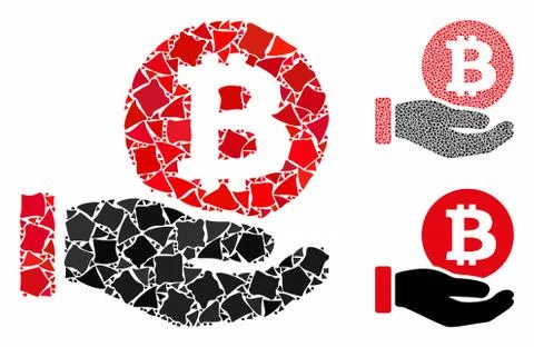 Bitcoin coin payment hand Composition Icon of Uneven Elements 스톡 일러스트