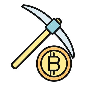 Bitcoin coin with pickaxe representing cryptocurrency mining Stock Illustration