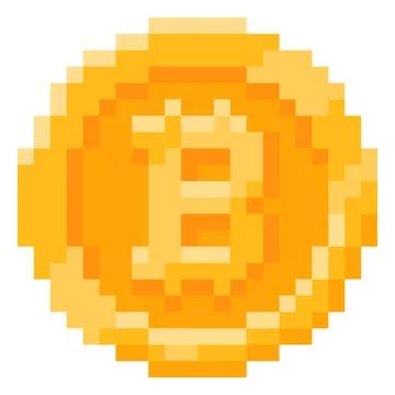 Bitcoin coin pixel art vector icon, retro 8 bit money cash golden coin, BTC Stock Illustration