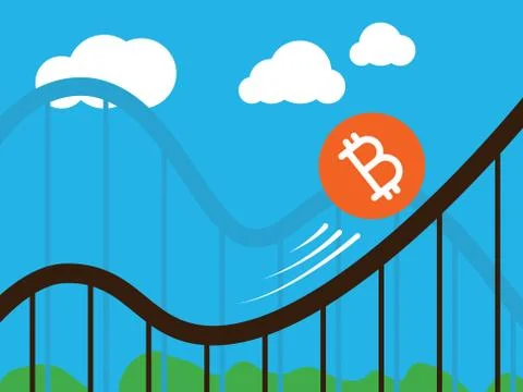 Bitcoin coin on roller-coaster Stock Illustration