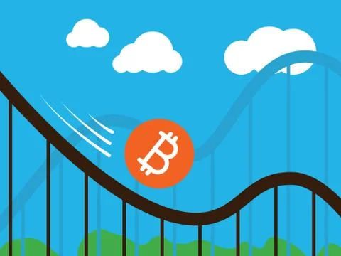 Bitcoin coin on roller-coaster Stock Illustration
