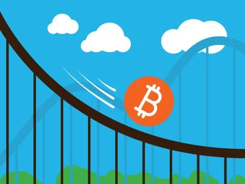 Bitcoin coin on roller-coaster Stock Illustration
