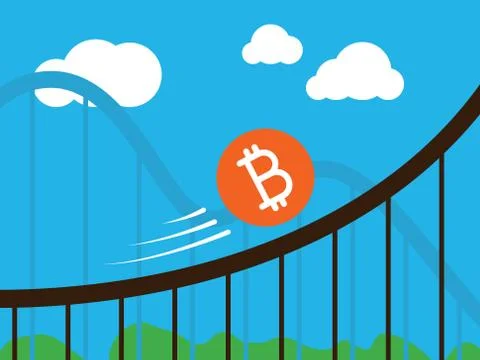 Bitcoin coin on roller-coaster Stock Illustration