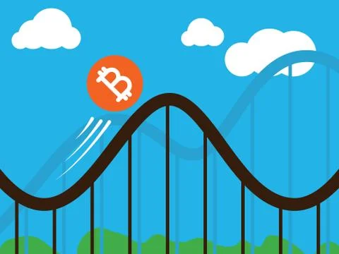Bitcoin coin on roller-coaster Stock Illustration