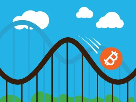 Bitcoin coin on roller-coaster Stock Illustration