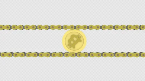 Bitcoin coin rotating encircled by chains mining symbolizing blockchain sec.. Stock Footage 305230739