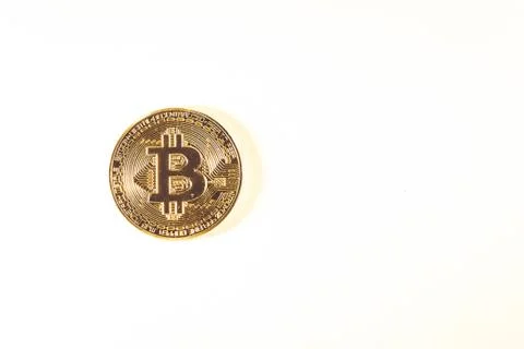 Bitcoin coin is small on a large background. Crypto currency Stock Photos