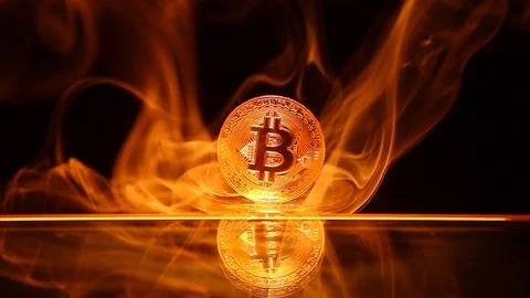 Bitcoin coin smoke reflection dark background nobody hd footage Stock Footage 100757171