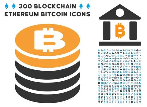 Bitcoin Coin Stack Flat Icon with Collection Stock Illustration