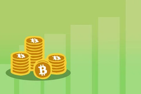 Bitcoin coin stack illustration with chart background Stock Illustration