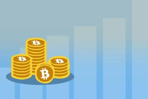 Bitcoin coin stack illustration with chart background Stock Illustration