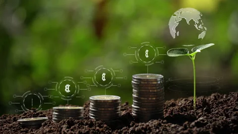Bitcoin on coin stack increase business growth concept. bitcoin sign hologram. Stock Footage 171868575