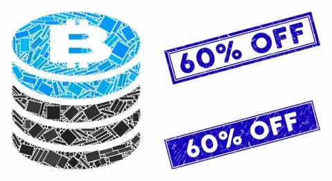 Bitcoin Coin Stack Mosaic and Scratched Rectangle Stamps Stock Illustration