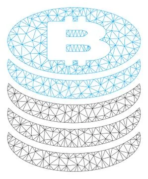 Bitcoin Coin Stack Vector Mesh Wire Frame Model Stock Illustration