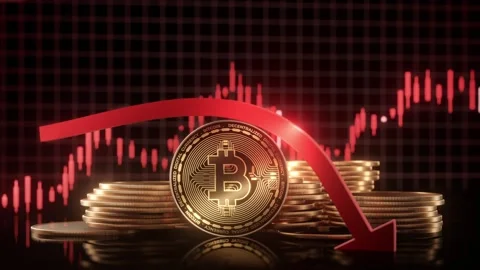 Bitcoin Coin Stacks with Downward Trend Stock Footage 274178384