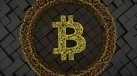 Bitcoin coin symbol with many particles and squared surface, computer gene... Foto stock