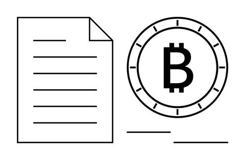 Bitcoin Coin Symbol Next to a Document with Lines Representing Lines of Text Stock Illustration