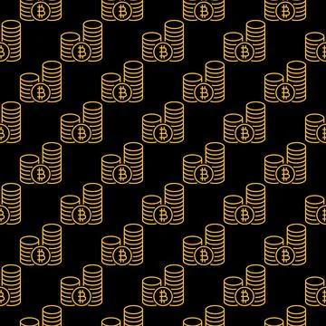 Bitcoin Coin vector Crypto Coins linear seamless pattern Stock Illustration