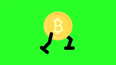 Bitcoin Coin Walking Forward on Green Background 库存影片 314782005