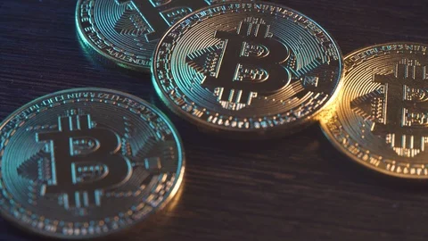 Bitcoin coins close up Video stock 89545089