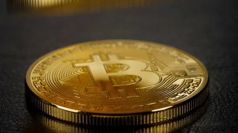 Bitcoin Coins falling in slow motion Stock Footage 80764045