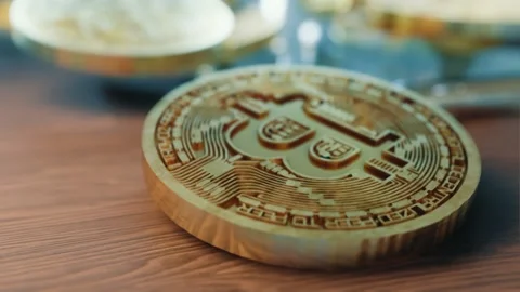 Bitcoin coins falling on smartphone, CGI animation. Concept of cryptocurrency Video stock 153489575