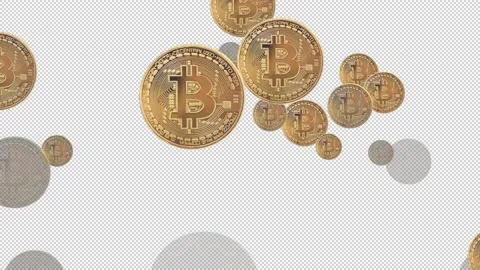 Bitcoin coins flying across the screen on a blank background. Stock Footage 150856253