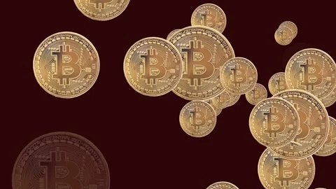 Bitcoin coins flying across the screen. Animation. Stock-Footage 150856489