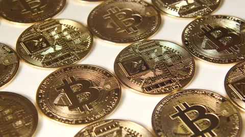 Bitcoin coins with illustration of bitcoin mining. Stock Footage 155208525