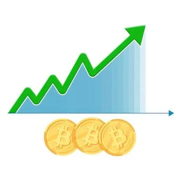 Bitcoin coins with rising graph showing financial growth 库存插图