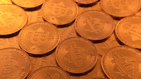 Bitcoin coins rotating. Crypto currency background Stock Footage 168584616