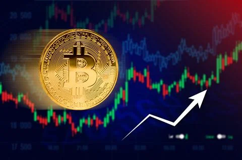 Bitcoin coins on trading graph of chart diagram,symbol of electronic virtua.. Stock Photos