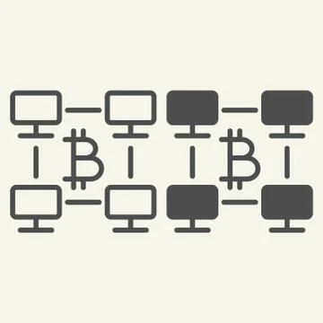 Bitcoin computer network line and glyph icon. Bitcoin network platform vector Stock Illustration