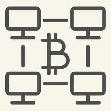 Bitcoin computer network line icon. Bitcoin network platform vector illustration Stock Illustration