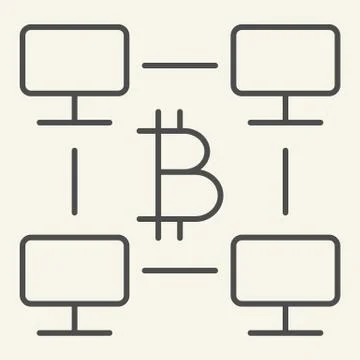 Bitcoin computer network thin line icon. Bitcoin network platform vector Illustrazione stock
